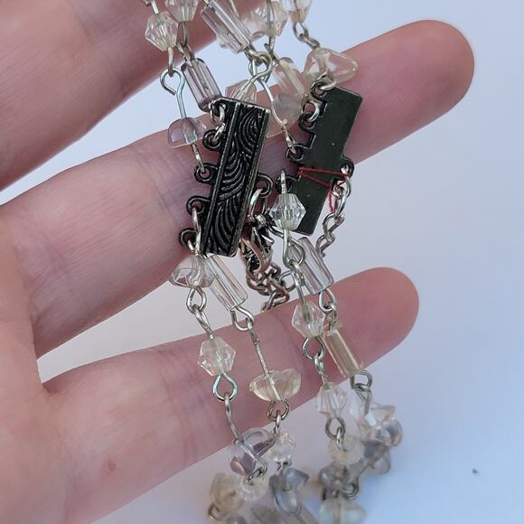 Vintage 1950s crystal bead bracelet multi-strand silver tone sparkle chain - Picture 6 of 10